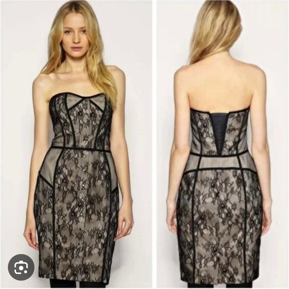 Reiss Babie Strapless Bustier Lace Dress NWT Black Size 10